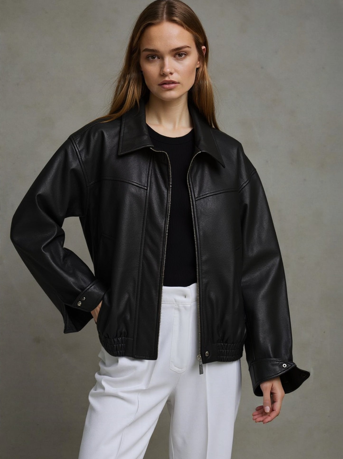 Giacca in Pelle Bomber con Zip | Monica