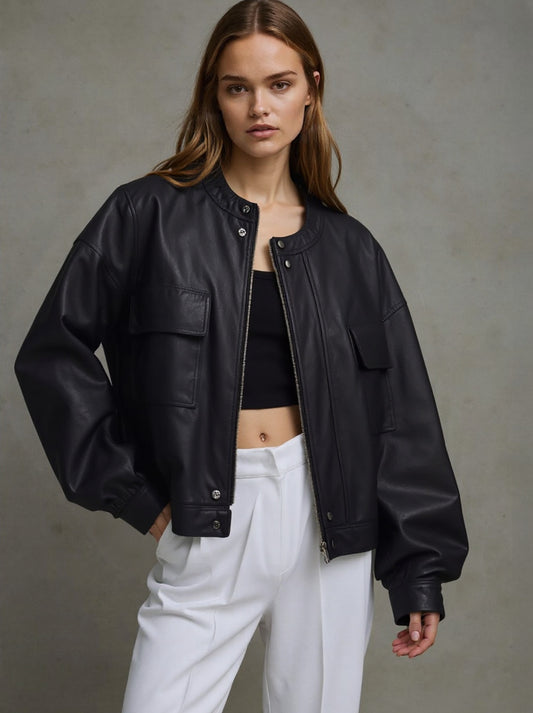 Giacca in Pelle Corto Taglio Moderno | Vera