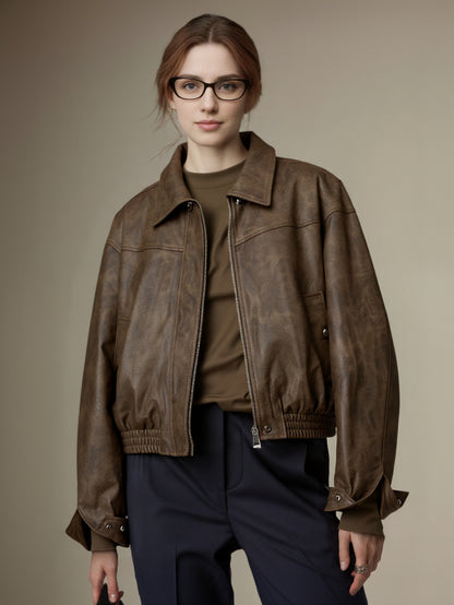 Giacca in Pelle Bomber con Zip | Monica