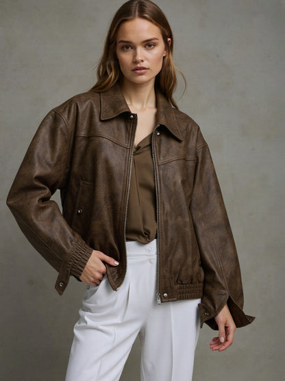 Giacca in Pelle Bomber con Zip | Monica