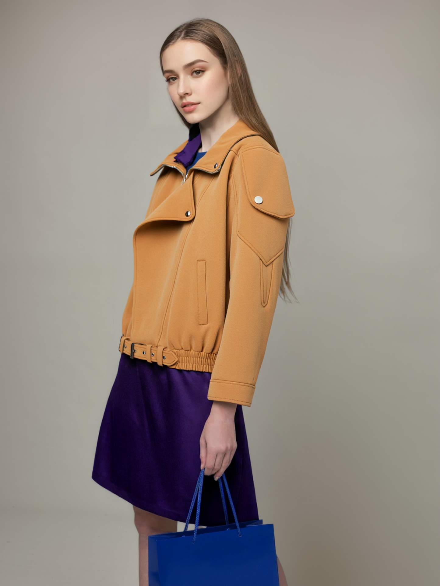 Giacca in Camoscio Stile Biker con Cintura | Valentina