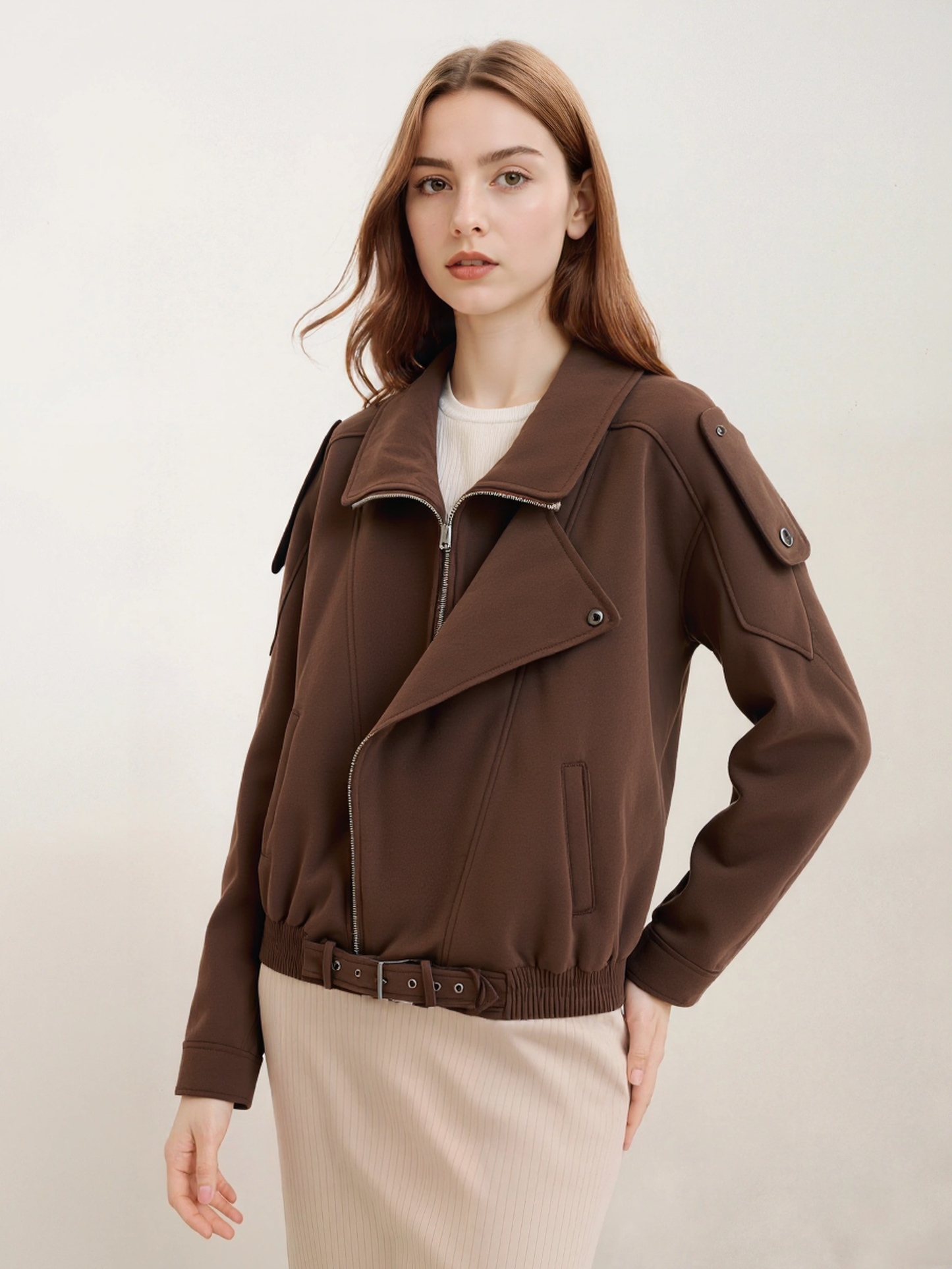 Giacca in Camoscio Stile Biker con Cintura | Valentina