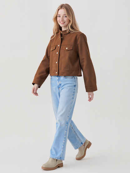 Giacca in Camoscio Cropped con Tasche sul Petto | Elisabetta