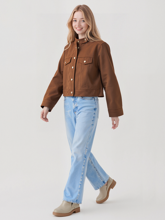 Giacca in Camoscio Cropped con Tasche sul Petto | Elisabetta