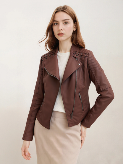 Giacca in Pelle Aderente Stile Moto | Mila