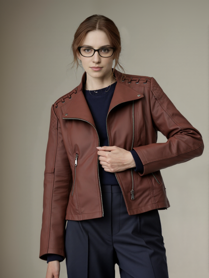 Giacca in Pelle Aderente Stile Moto | Mila