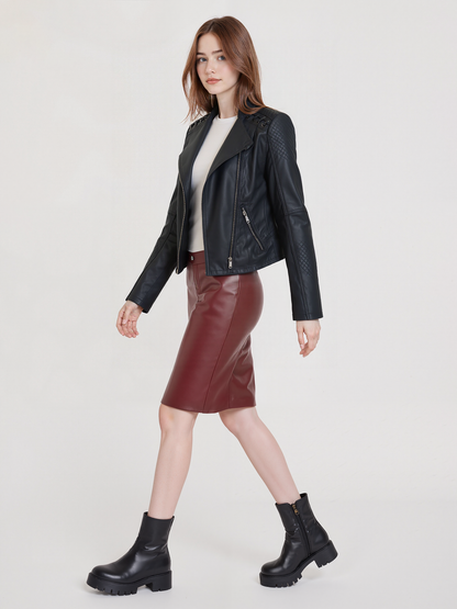 Giacca in Pelle Aderente Stile Moto | Mila